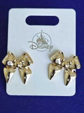 Minnie Mouse Gold Rhinestone Bow Stud Earrings